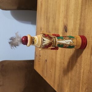 Vintage Solid Wood Figurine Folk Art Hand Painted Carved Dolls Russian 8" EUC